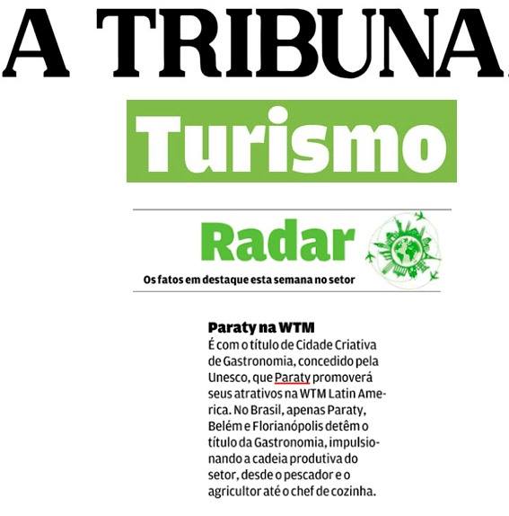 JORNAL A TRIBUNA DESTACA PARTICIPAÇÃO DE PARATY NA WTM